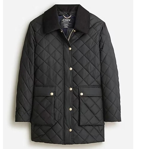 J Crew Signature Heritage Barn Quilted Puffer Jacket Black Lightweight Womens L
